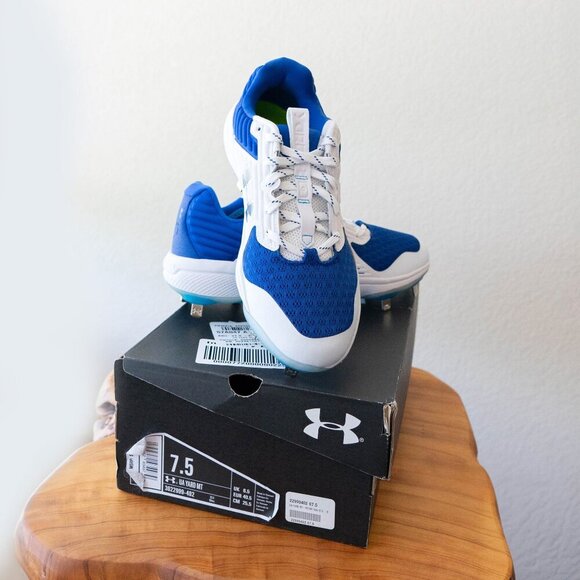 Under Armour Other - NIB/NWT! UNDER ARMOUR CLEATS MENS SZ 7.5 BLUE & WHITE NEW WITH BOX